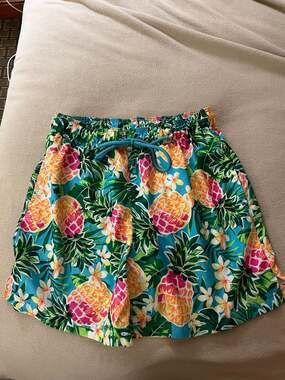 George Men's Pineapple and Floral Tropical Print Swim Trunks, Size M (32-34)